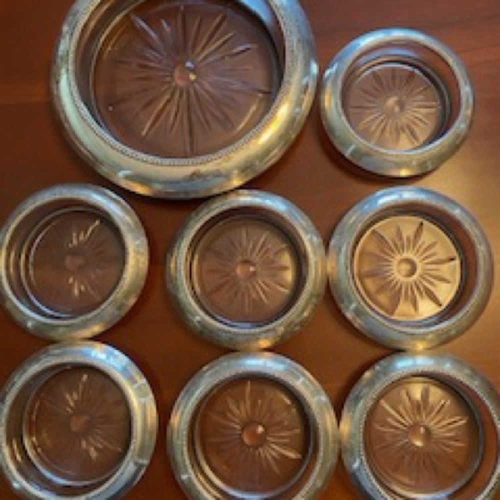 Vintage Glass and Silver Coasters and Ashtray